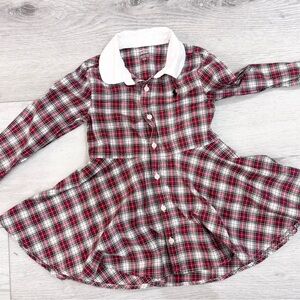 Ralph Lauren Girls Plaid Button-Up Dress with White Collar 24 months